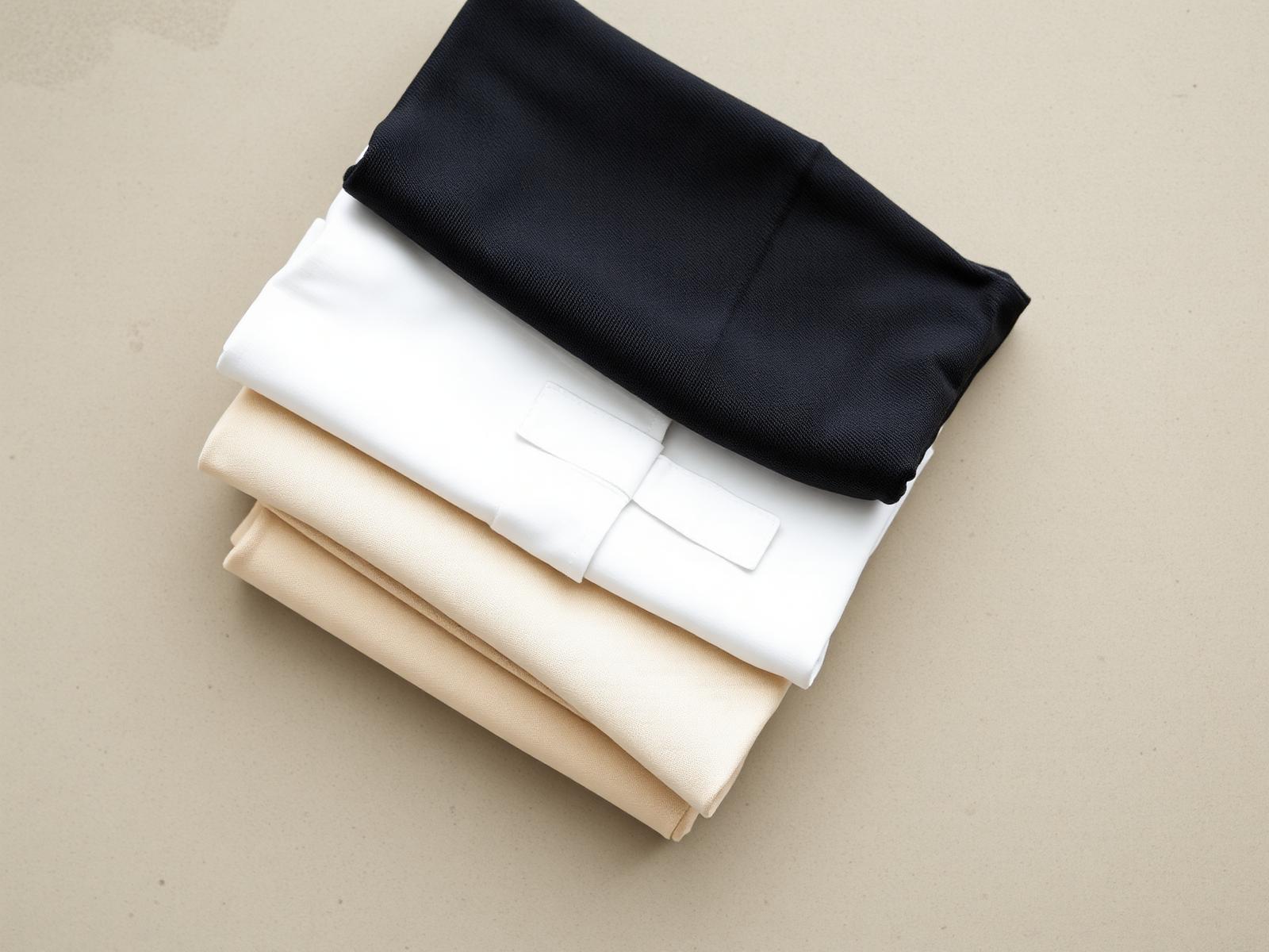 Folded apparel samples in neutral tones
